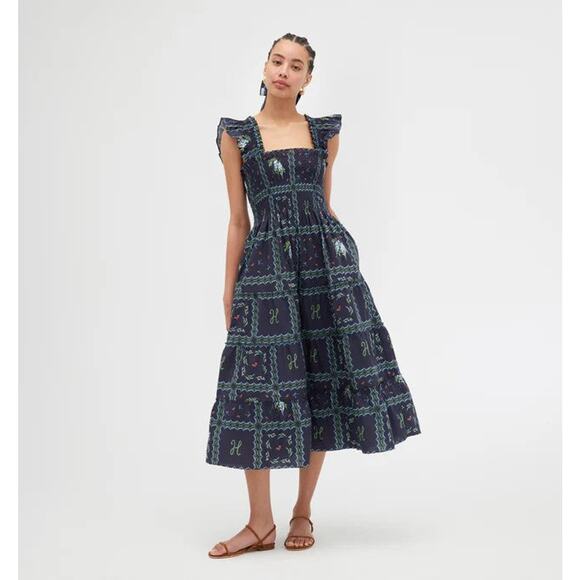 Hill House Home The Ellie Nap Dress Navy Floral Patchwork - M - Picture 1 of 3
